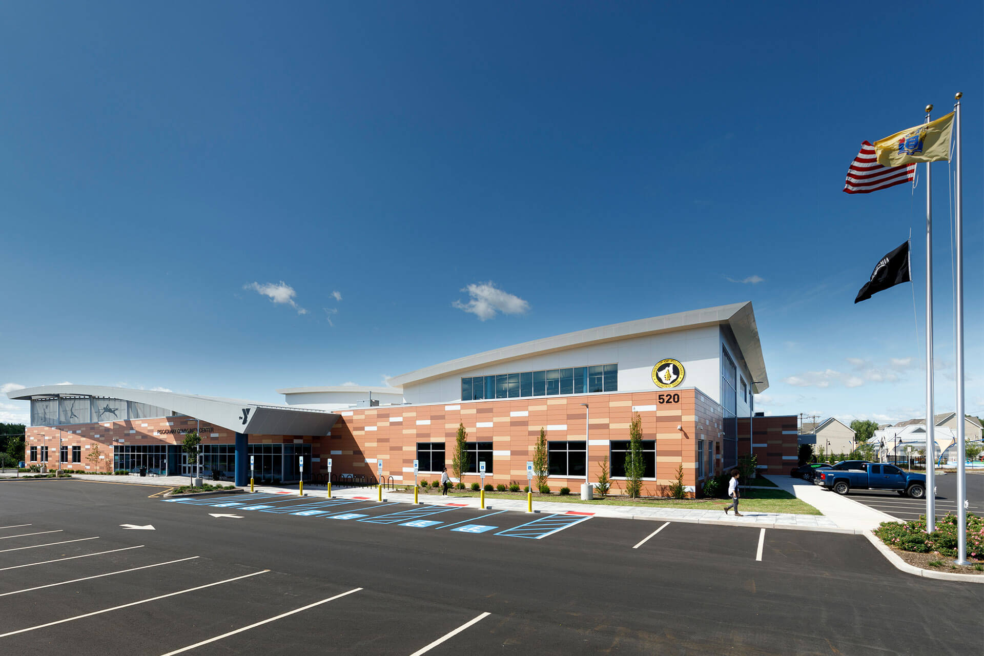 Piscataway Community Center Exterior Building with Flags